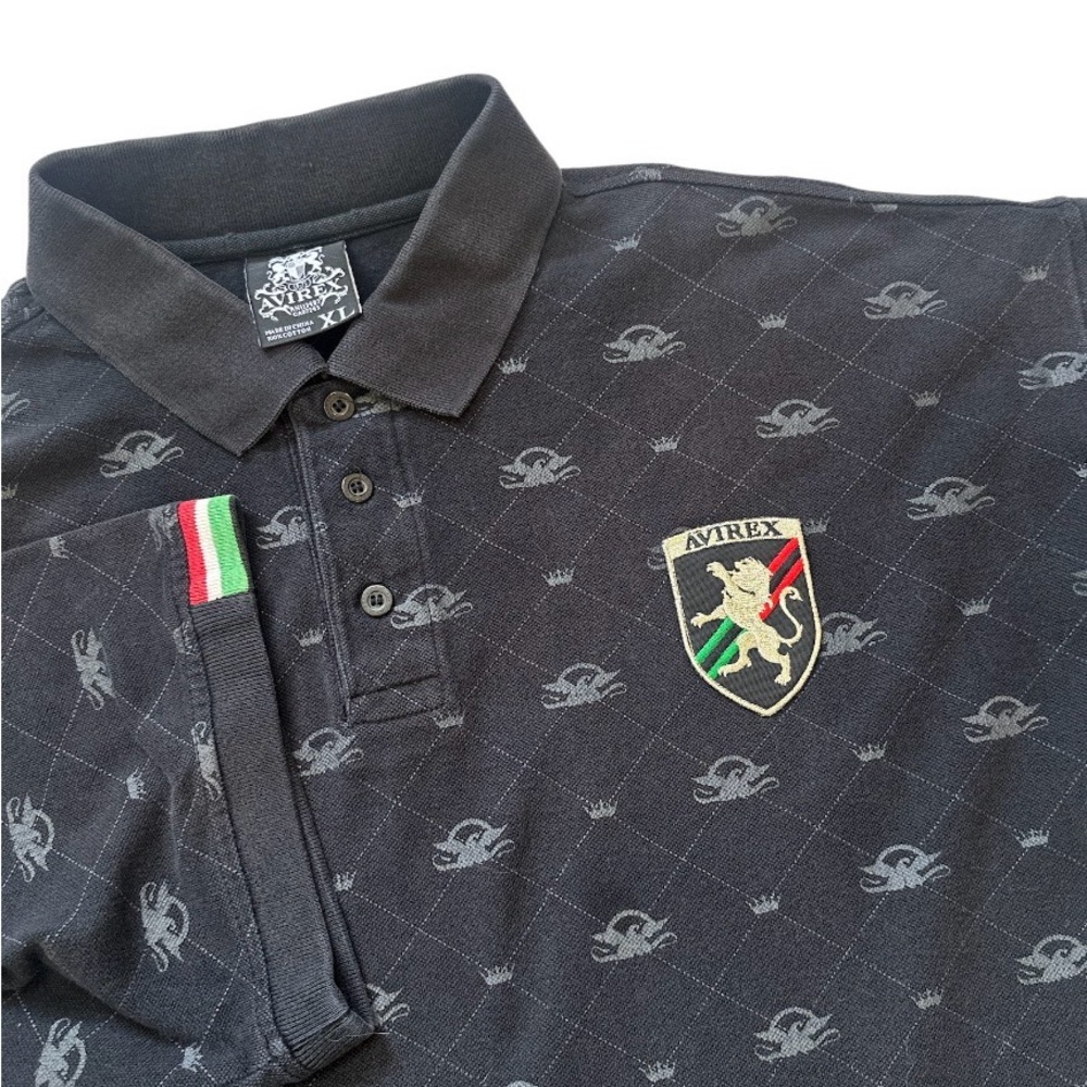 Avirex Black Polo Shirt with Emblem Men’s XL Short Sleeve Monogrammed Collared